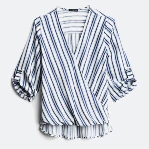 Elegant Blue and White Striped Blouse